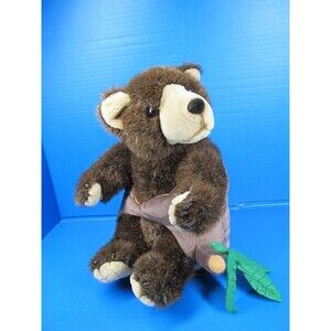 Animal Planet Realistic Baby Brown Bear 2000 Cub 12" Sitting Plush w/Tree Stump